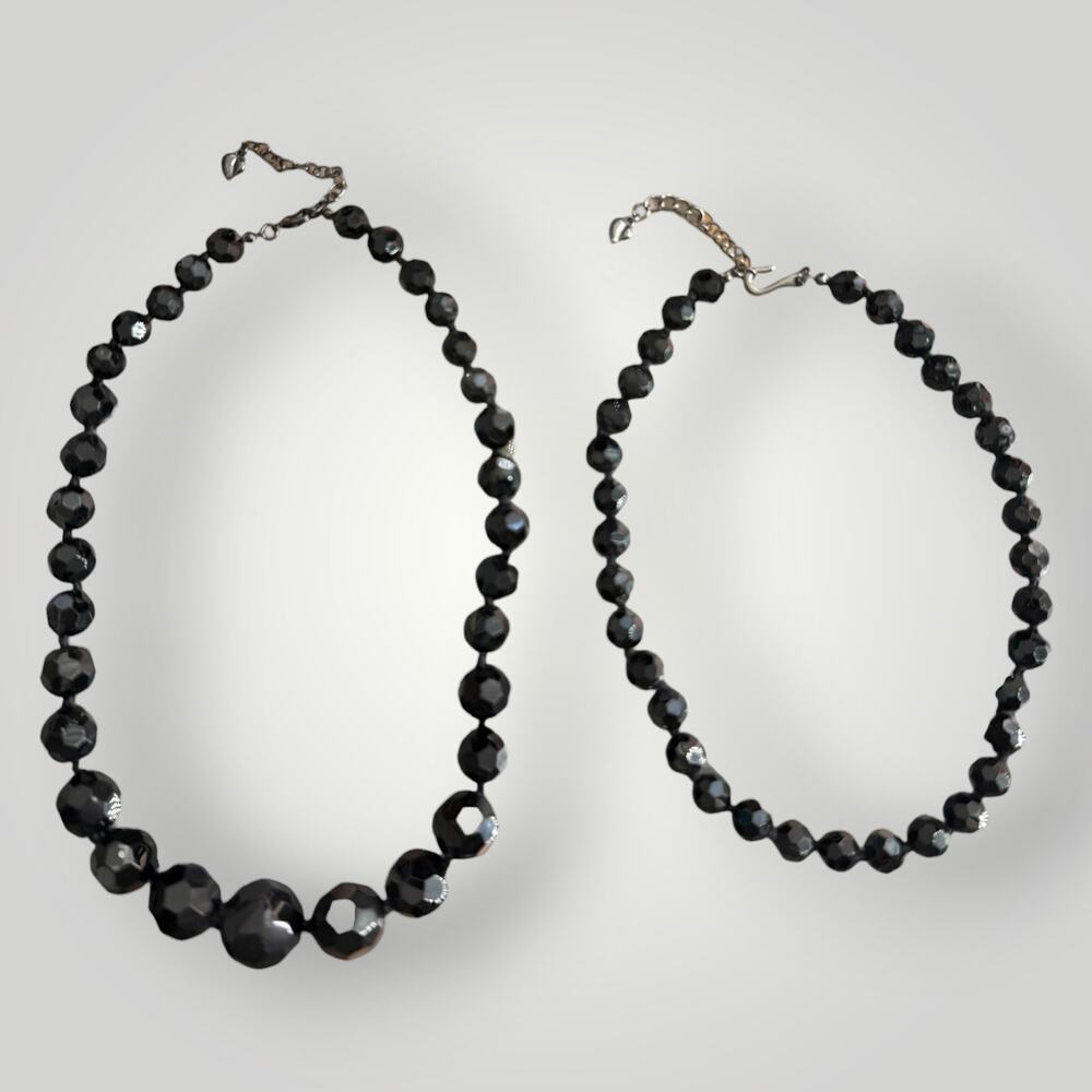 Carolee Black Faceted Beaded Necklace Lot of 2 Graduated Beads 16” & 19”